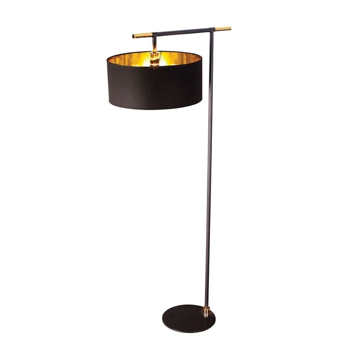 elstead lighting Balance 1 Light Floor Lamp - Black/ Polished Brass with Black Shade