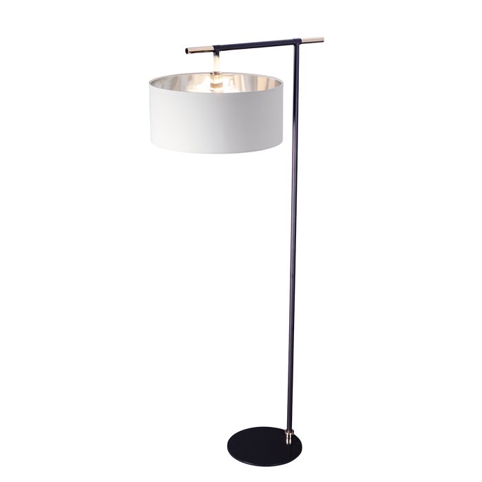 elstead lighting Balance 1 Light Floor Lamp - Black/ Polished Nickel with White Shade