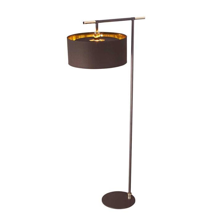 elstead lighting Balance 1 Light Floor Lamp - Brown/Polished Brass with Brown Shade