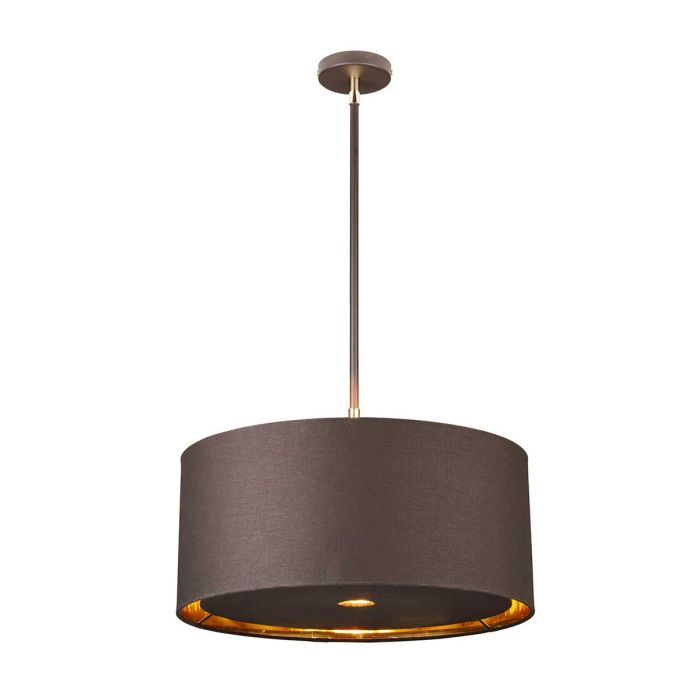 elstead lighting Balance 1 Light Pendant - Brown/Polished Brass with Brown Shade