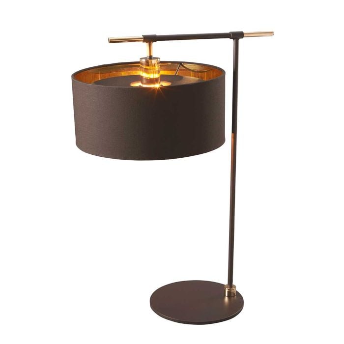 elstead lighting Balance 1 Light Table Lamp - Brown/Polished Brass with Brown Shade