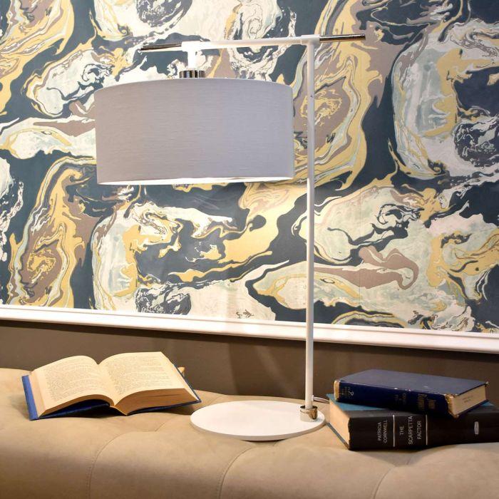 Elstead Lighting Balance 1 Light Table Lamp - White/Polished Nickel With White Shade