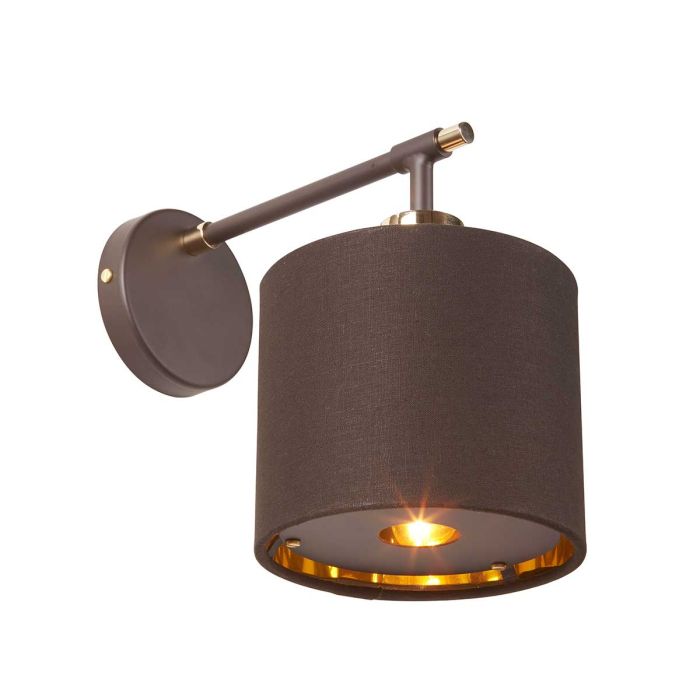 elstead lighting Balance 1 Light Wall Light - Brown/Polished Brass with Brown Shade
