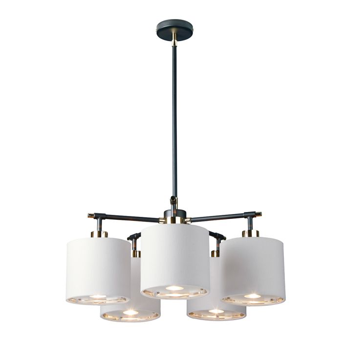 elstead lighting Balance 5 Light Chandelier - Black/ Polished Nickel with White Shade