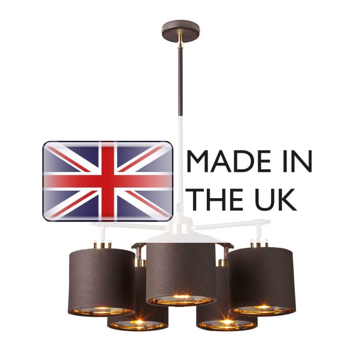 Elstead Lighting Balance 5 Light Chandelier - Brown/Polished Brass With Brown Shade