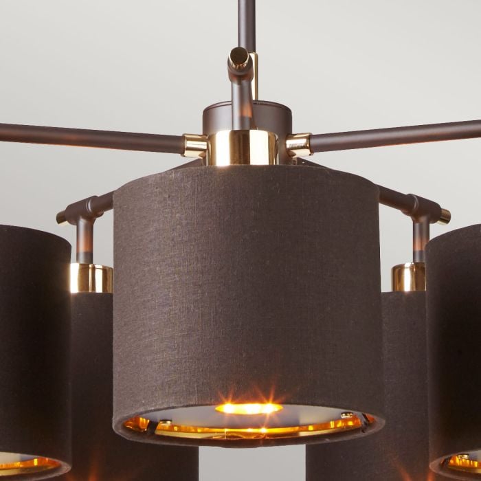 Elstead Lighting Balance 5 Light Chandelier - Brown/Polished Brass With Brown Shade