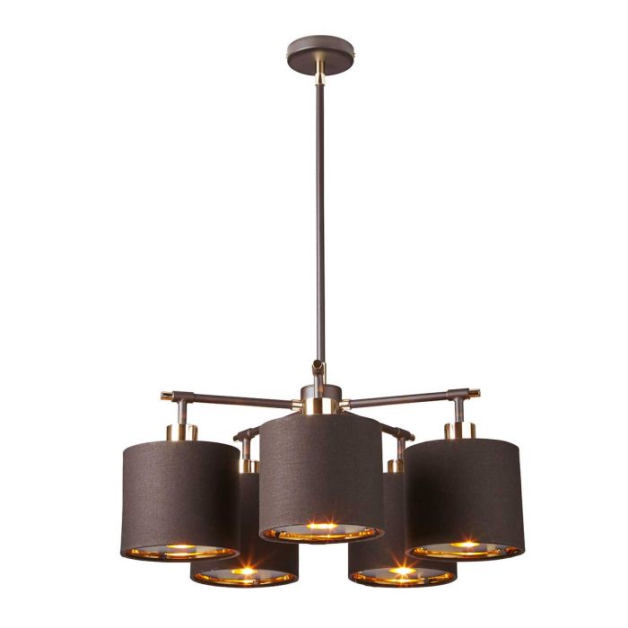 elstead lighting Balance 5 Light Chandelier - Brown/Polished Brass with Brown Shade