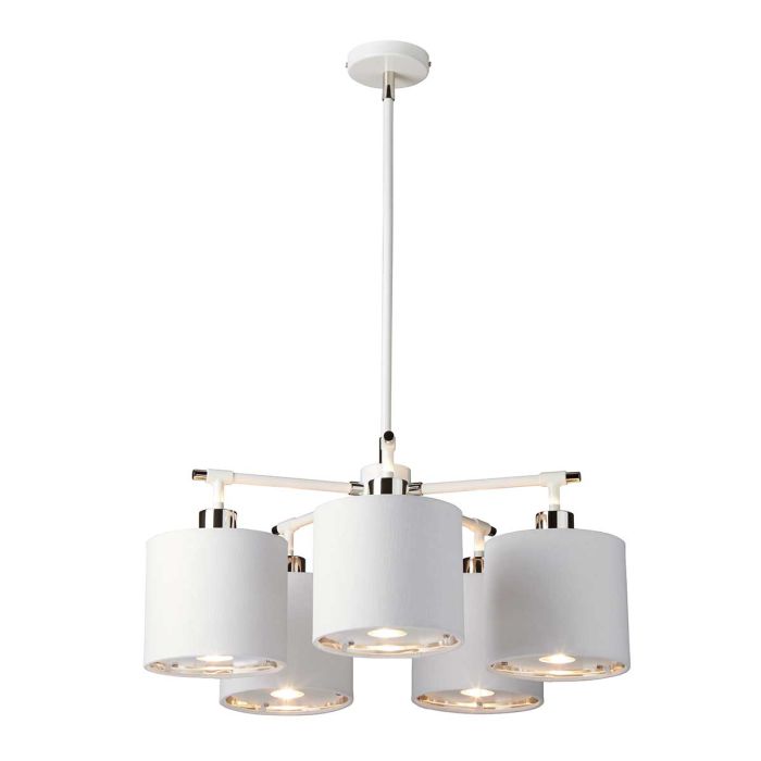 elstead lighting Balance 5 Light Chandelier - White/Polished Nickel with White Shade