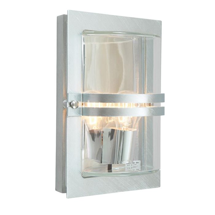 elstead lighting Basel 1 Light Wall Lantern - Galvanised With Clear Glass