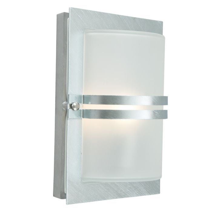 elstead lighting Basel 1 Light Wall Lantern - Galvanised With Frosted Glass