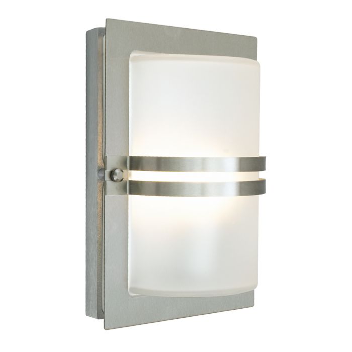 elstead lighting Basel 1 Light Wall Lantern - Stainless Steel With Frosted Glass