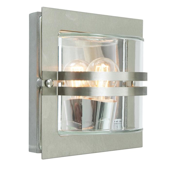 elstead lighting Bern 1 Light Wall Lantern - Stainless Steel With Clear Glass