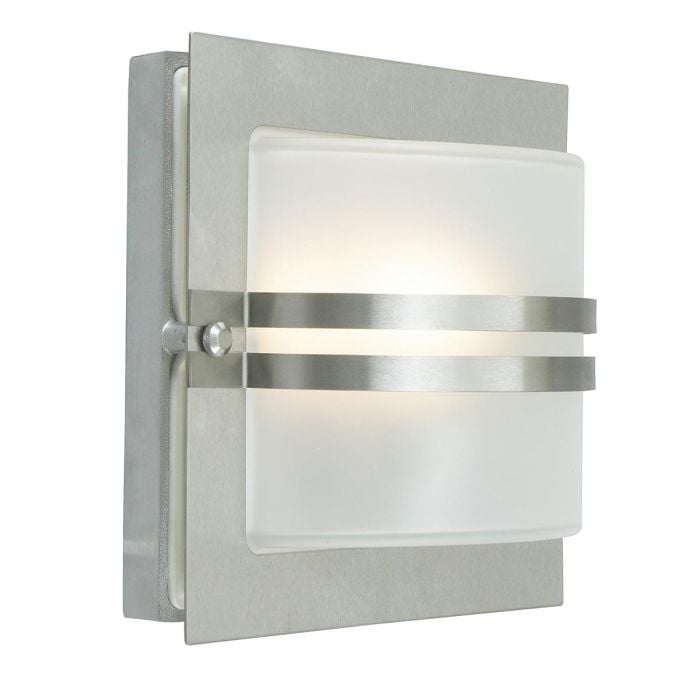 elstead lighting Bern 1 Light Wall Lantern - Stainless Steel With Frosted Glass
