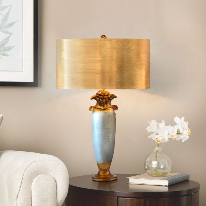 Elstead Lighting Bienville 1 Light Table Lamp - Silver/Gold And Brown With Gilded Gold Shade