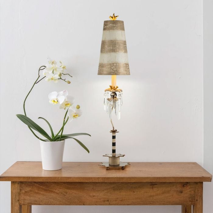 Elstead Lighting Birdland 1 Light Table Lamp - Cream & Gold With Cream And Taupe Striped Shade