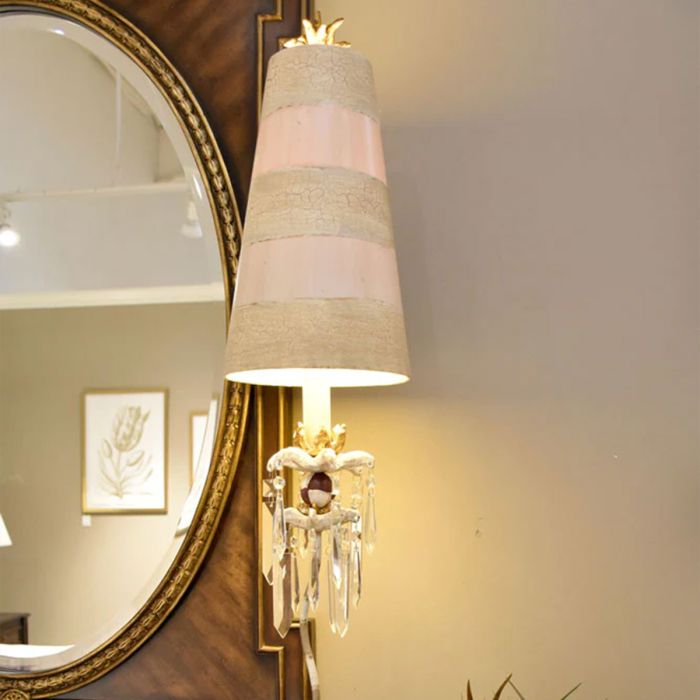 Elstead Lighting Birdland 1 Light Table Lamp - Cream & Gold With Cream And Taupe Striped Shade