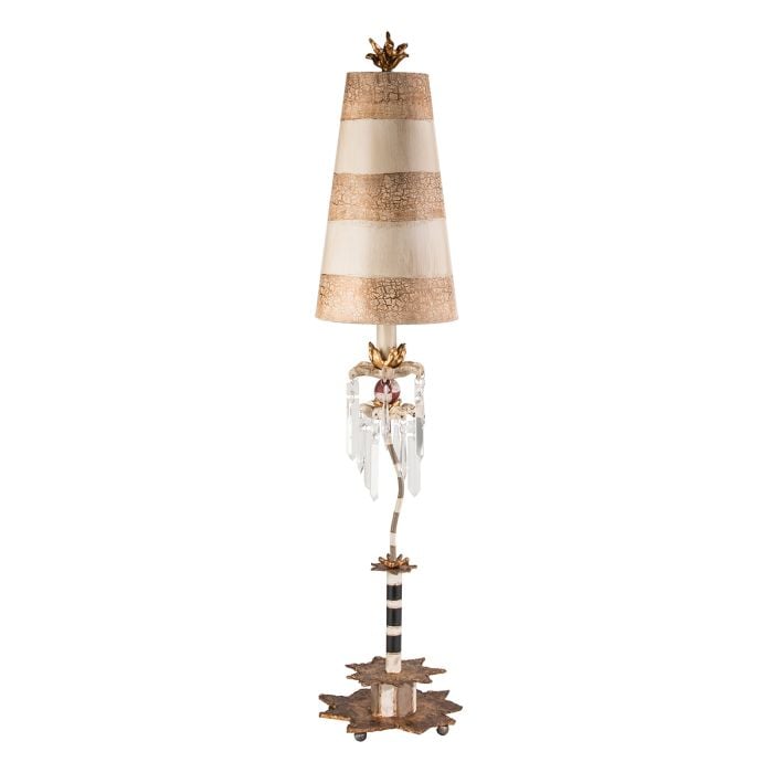 elstead lighting Birdland 1 Light Table Lamp - Cream & Gold with Cream and Taupe Striped Shade