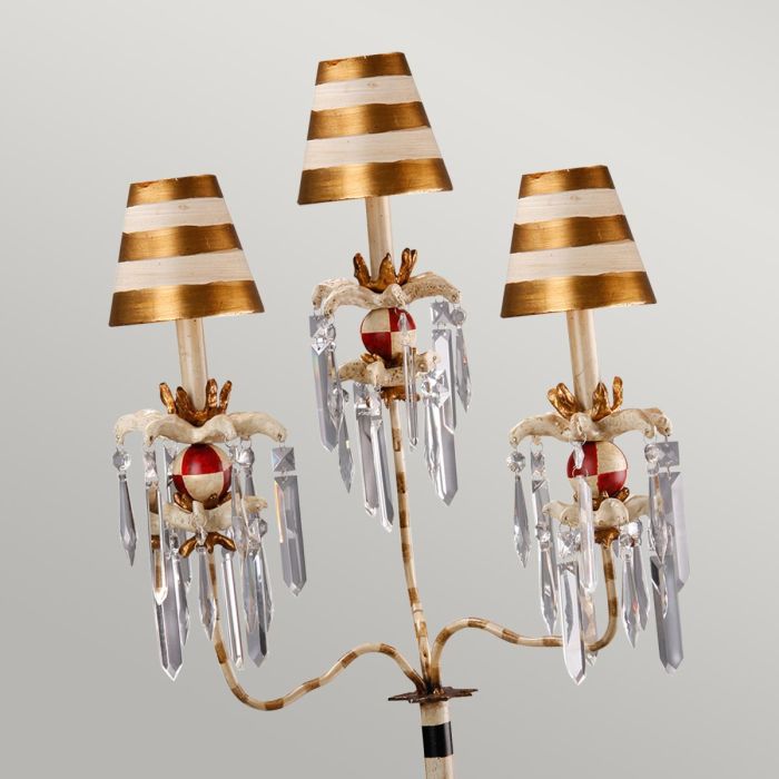 Elstead Lighting Birdland 3 Arm Table Lamp - Cream & Gold With Cream And Gold Striped Shade