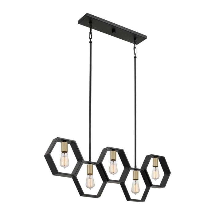 elstead lighting Bismarck 5 Light Linear Pendant - Earth Black