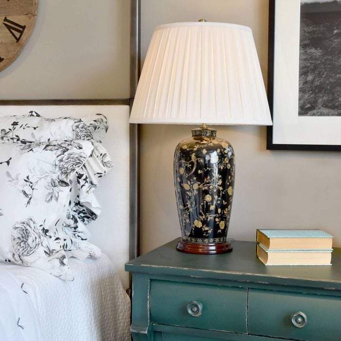 Elstead Lighting Black Birds 1 Light Table Lamp - Black And Gold With Cream Shade