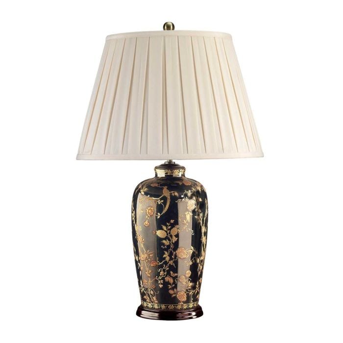 elstead lighting Black Birds 1 Light Table Lamp - Black and Gold with Cream Shade