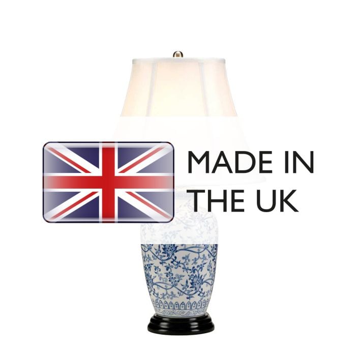 Elstead Lighting Blue Ginger Jar 1 Light Table Lamp - Blue And White With White Shade