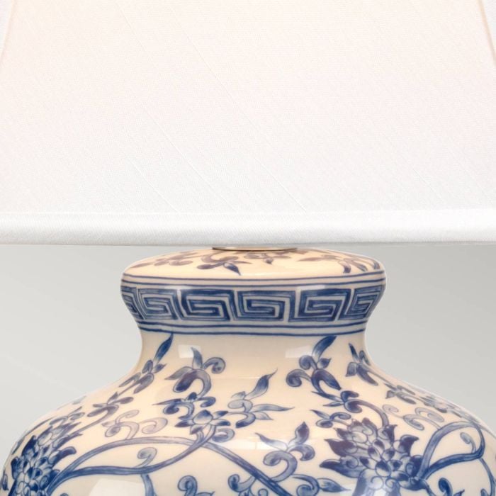 Elstead Lighting Blue Ginger Jar 1 Light Table Lamp - Blue And White With White Shade