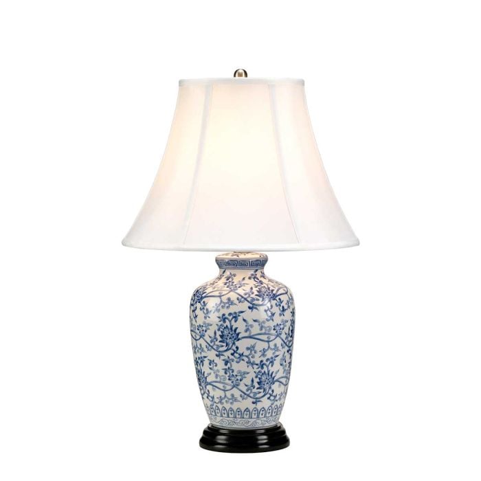 elstead lighting Blue Ginger Jar 1 Light Table Lamp - Blue and White with White Shade