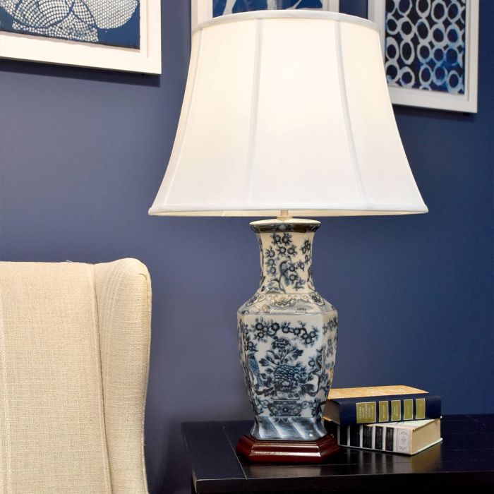 Elstead Lighting Blue Hex 1 Light Table Lamp - Blue And White With White Shade