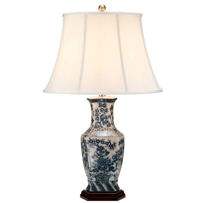 elstead lighting Blue Hex 1 Light Table Lamp - Blue and White with White Shade