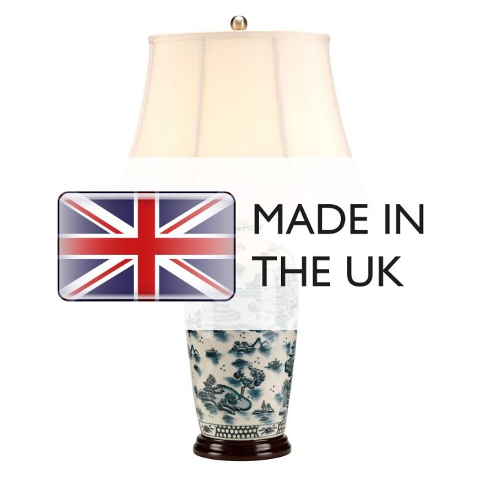 Elstead Lighting Blue Traditional 1 Light Table Lamp - Blue And White With Cream Shade