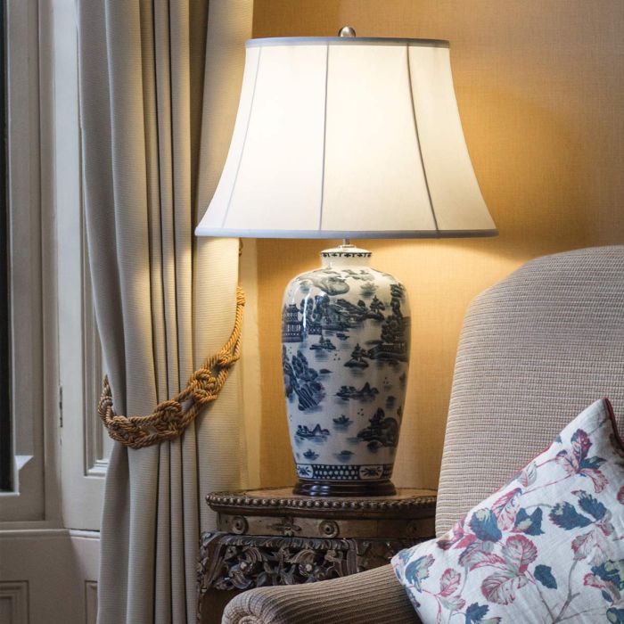 Elstead Lighting Blue Traditional 1 Light Table Lamp - Blue And White With Cream Shade