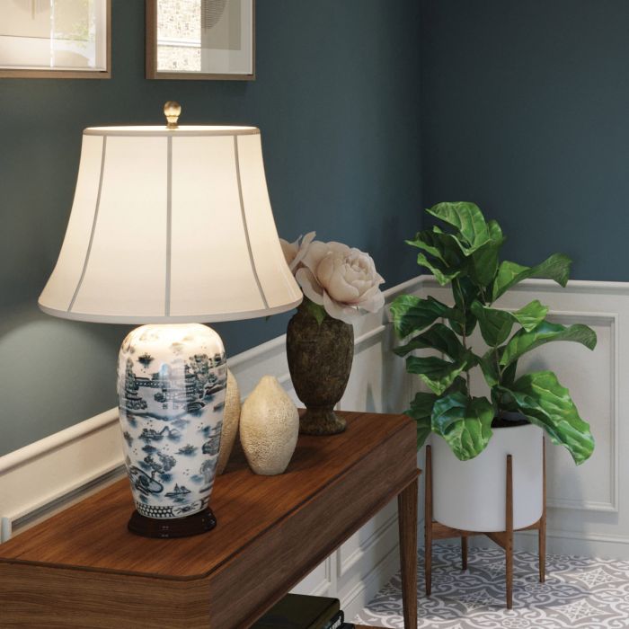 Elstead Lighting Blue Traditional 1 Light Table Lamp - Blue And White With Cream Shade