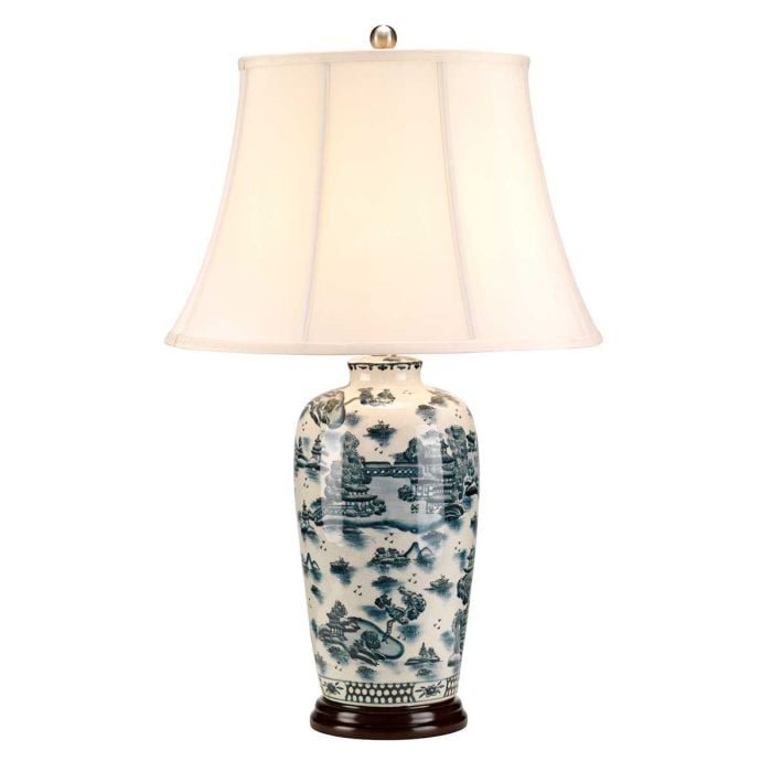 elstead lighting Blue Traditional 1 Light Table Lamp - Blue and White with Cream Shade