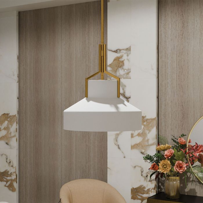 Elstead Lighting Brecken 2 Lt Pendant Light - Aged Brass And Cased Opal Glass Shade