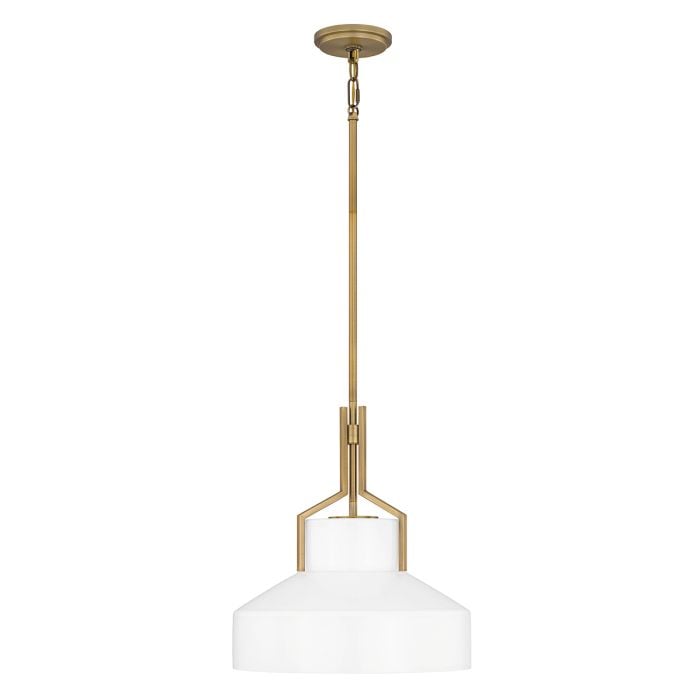 Elstead Lighting Brecken 2 Lt Pendant Light - Aged Brass And Cased Opal Glass Shade