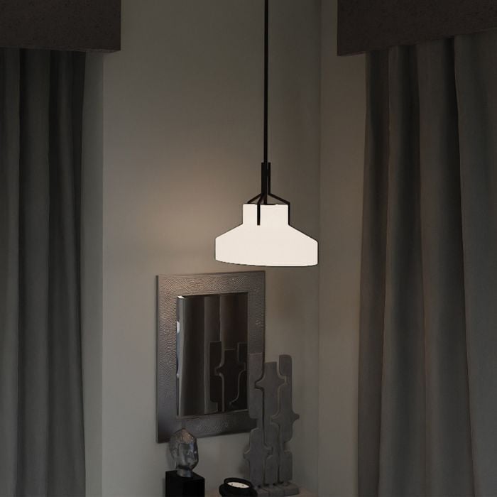 Elstead Lighting Brecken 2 Lt Pendant Light - Old Bronze And Cased Opal Glass Shade