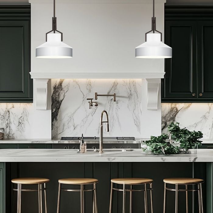 Elstead Lighting Brecken 2 Lt Pendant Light - Old Bronze And Faux Alabaster Glass Shade