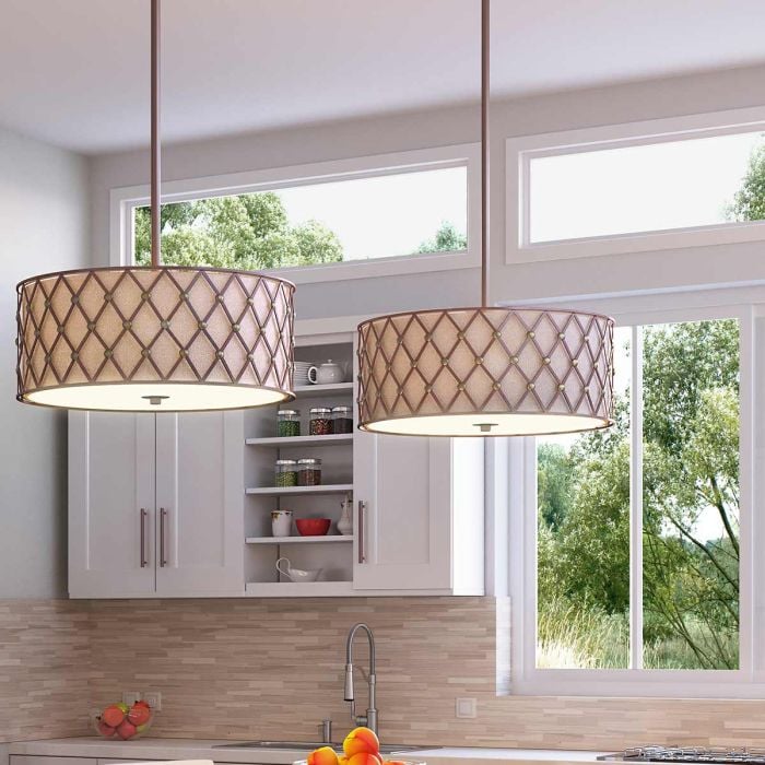 Elstead Lighting Brown Lattice 4 Light Large Pendant - Copper Canyon