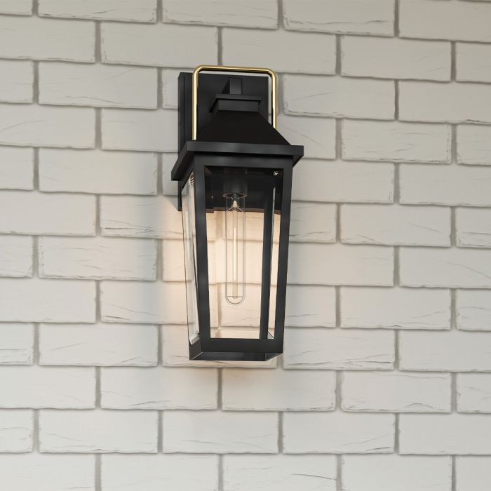 Elstead Lighting Buckley 1 Lt Coastal Medium Outdoor Wall Lantern - Matt Black & Brass Accent
