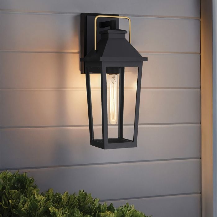Elstead Lighting Buckley 1 Lt Coastal Medium Outdoor Wall Lantern - Matt Black & Brass Accent
