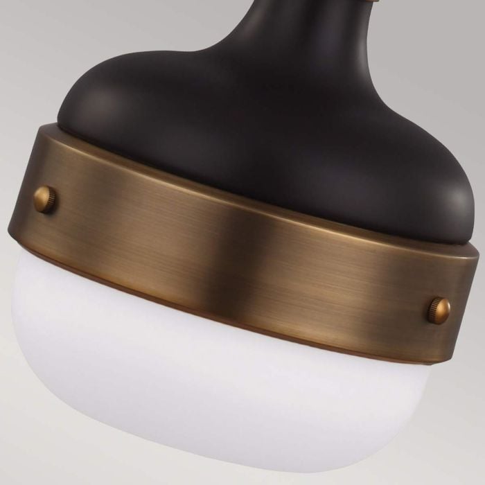 Elstead Lighting Cadence 1 Light Mini Pendant - Dark Antique Brass/ Matte Black