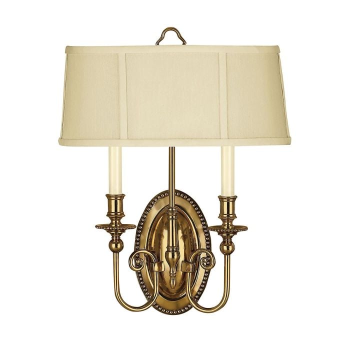 elstead lighting Cambridge 2 Light Wall Light - Burnished Brass with Ivory Shade