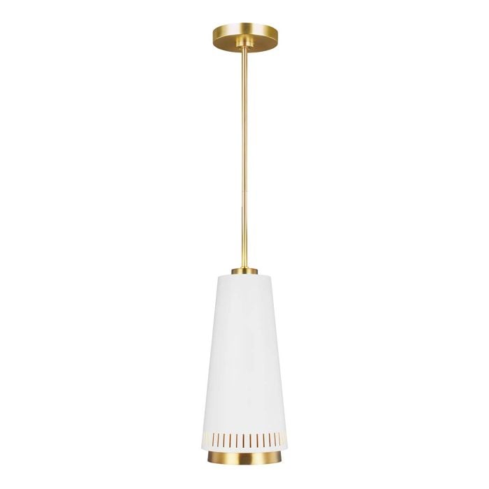 elstead lighting Carter 1 Light Pendant - Matte White with Brass accents