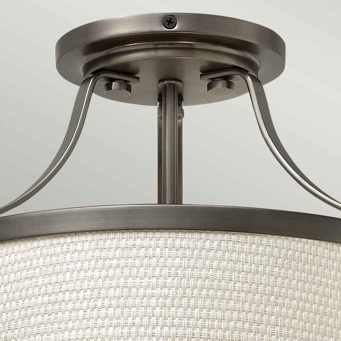 Elstead Lighting Charlotte 3 Light Semi-Flush - Antique Nickel Linen Shade