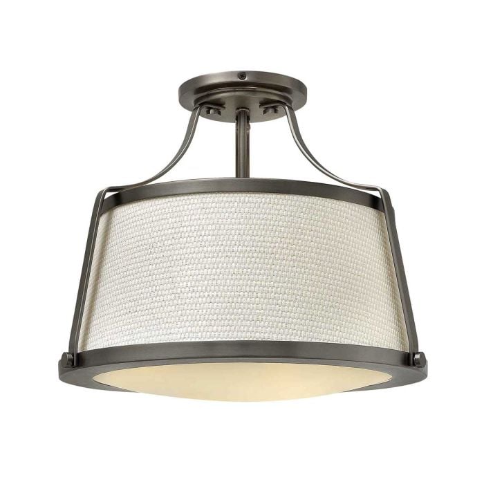 elstead lighting Charlotte 3 Light Semi-Flush - Antique Nickel Linen Shade