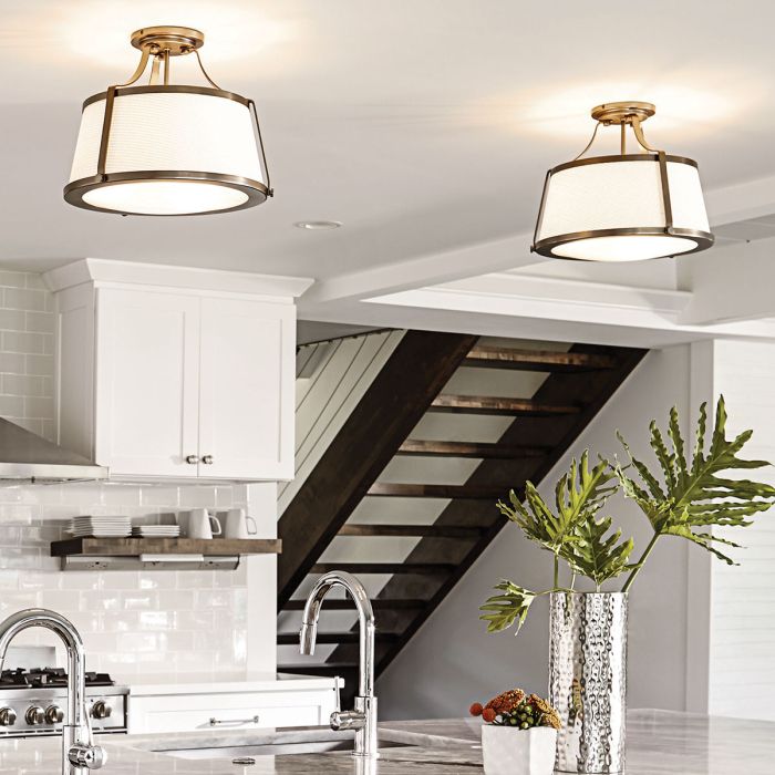 Elstead Lighting Charlotte 3 Light Semi-Flush - Brushed Caramel Linen Shade