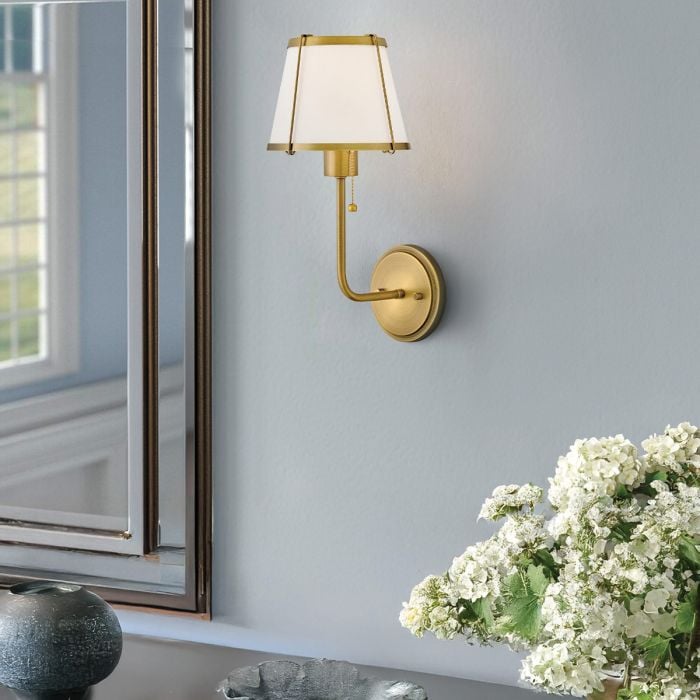 Elstead Lighting Clarke 1 Lt Wall Light With Pull Switch - Darkened Brass & Ivory Linen Shade