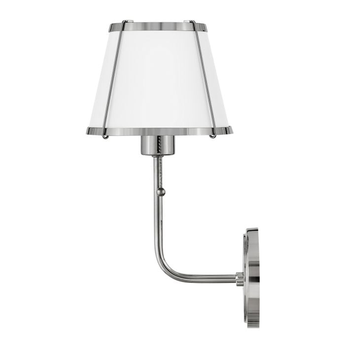 Elstead Lighting Clarke 1 Lt Wall Light With Pull Switch - Polished Nickel & White Metal Shade