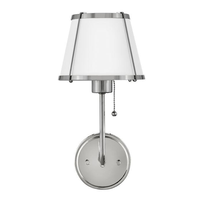 Elstead Lighting Clarke 1 Lt Wall Light With Pull Switch - Polished Nickel & White Metal Shade